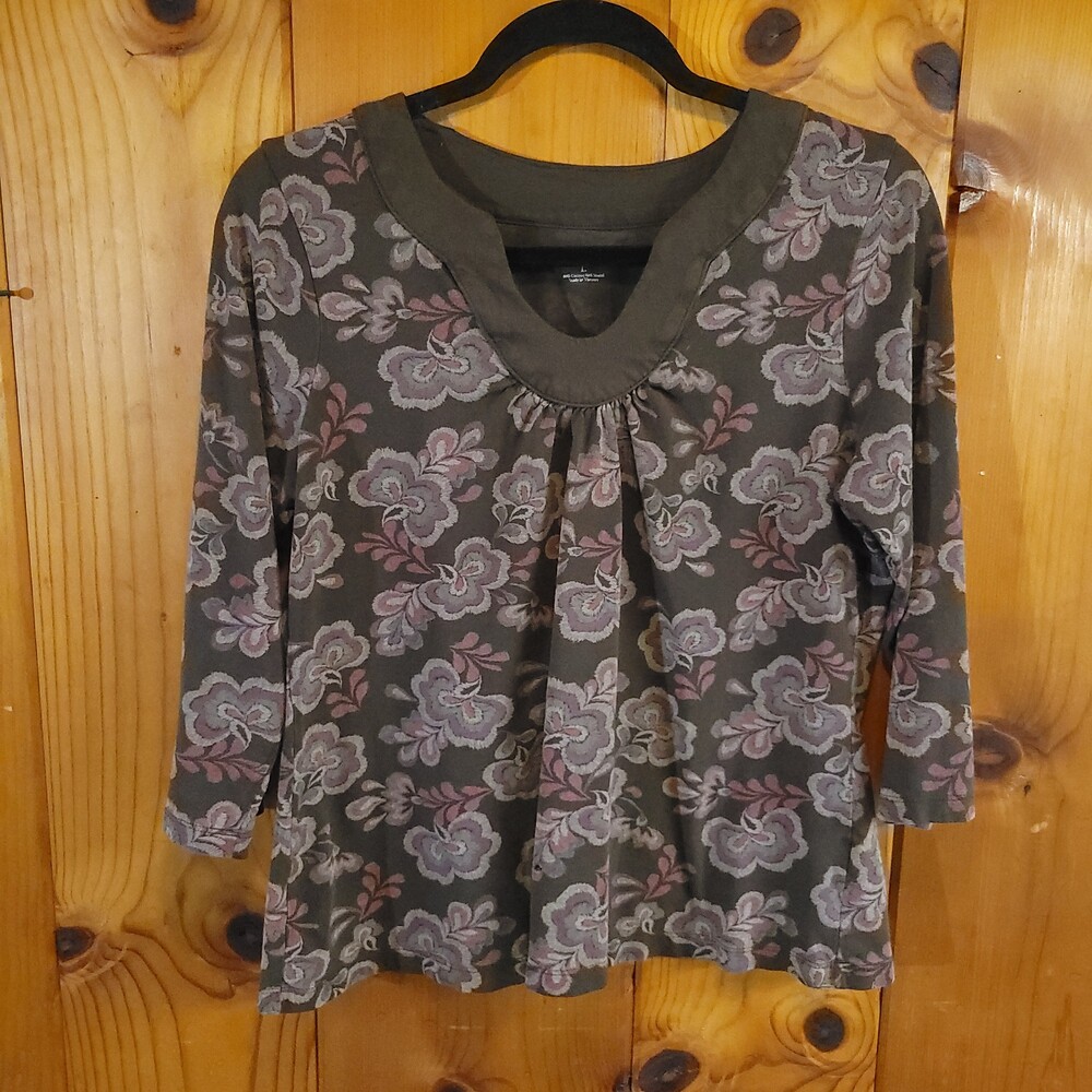 Croft & Barrow paisley Large Olive Green Cotton Polyester Long Sleeve Shirt